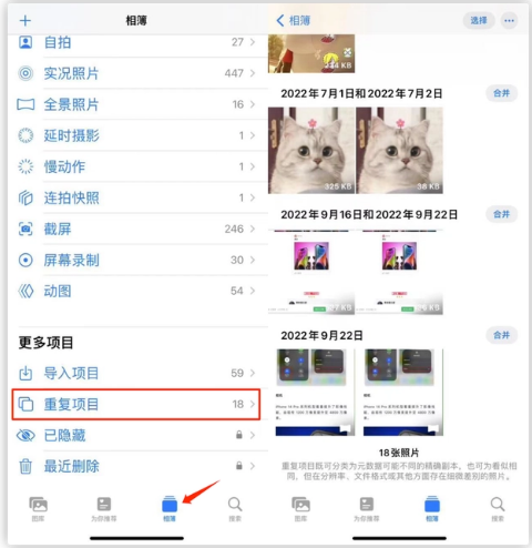 上安乡苹果手机维修分享iOS 16 中相册重复项目功能使用方法 